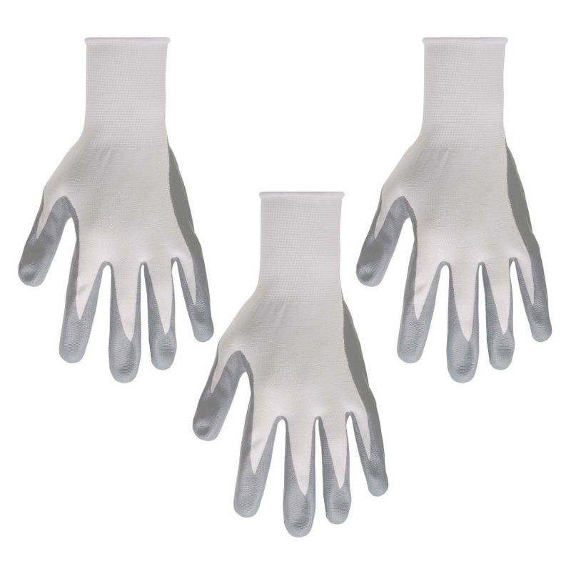 Klus handschoenen wit zilver 3 paar